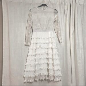 ChicWish Elegant White Ruffled Lace Midi Dress